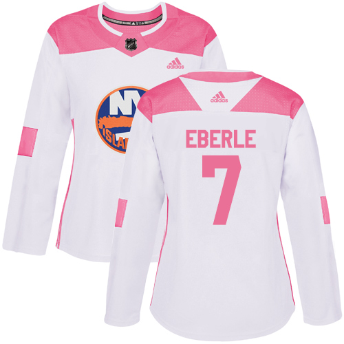 Adidas Islanders #7 Jordan Eberle White/Pink Authentic Fashion Women's Stitched NHL Jersey - Click Image to Close